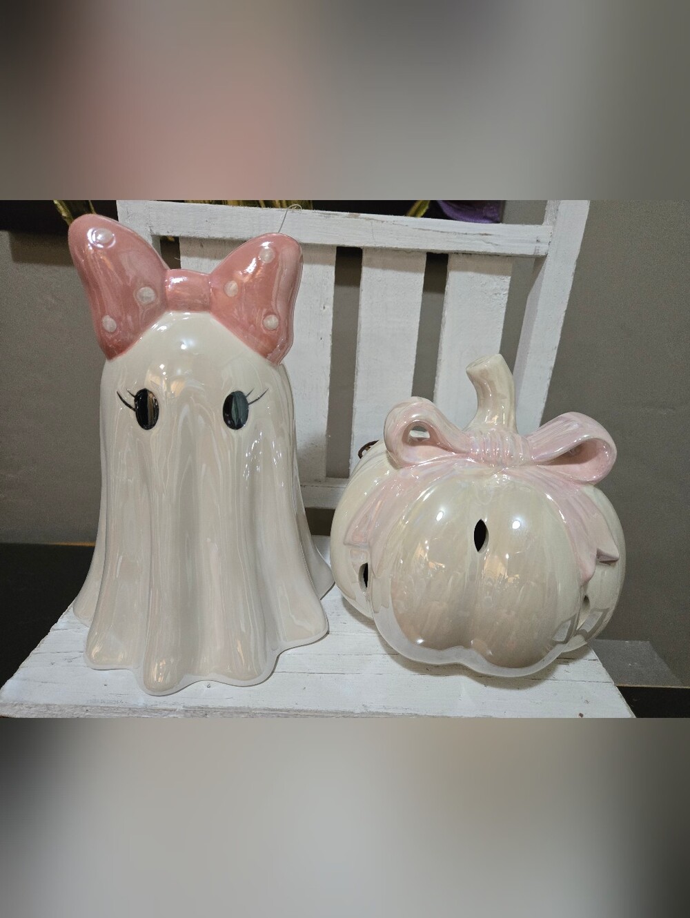 Pink Bow Ghost And Pink Bow Pumpkin